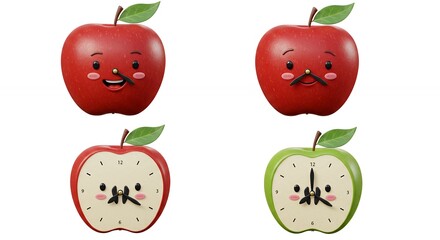Cute cartoon apple clock face illustration