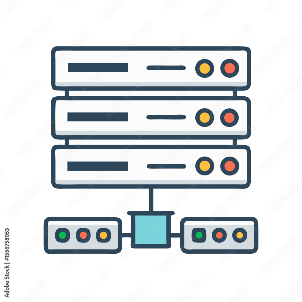 Poster flat graphic of network server array and data nodes