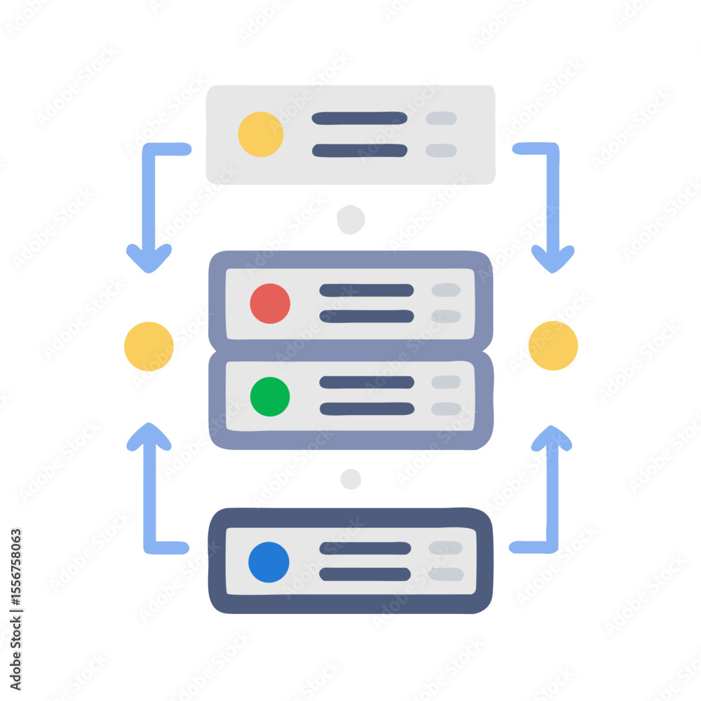 Poster stylized server diagram representing cyclical data processing flow