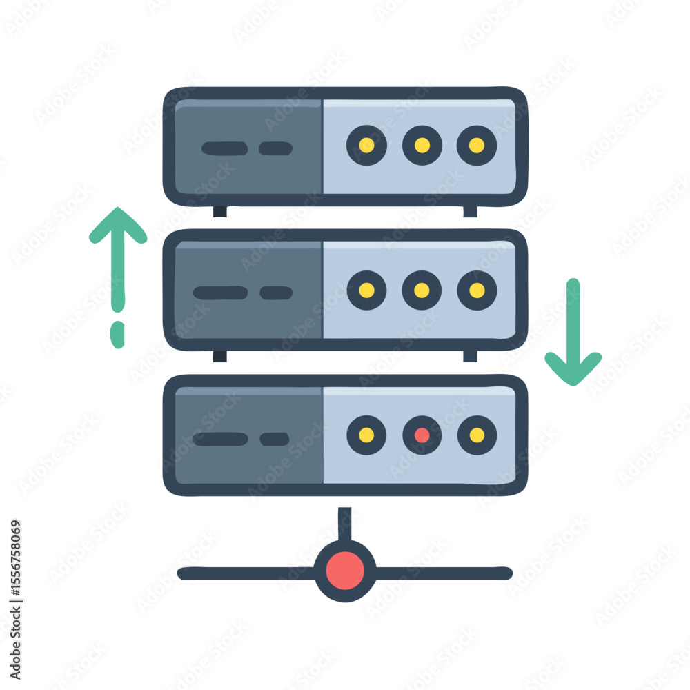 Poster server stack icon representing data exchange on white background