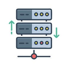Server stack icon representing data exchange on White Background
