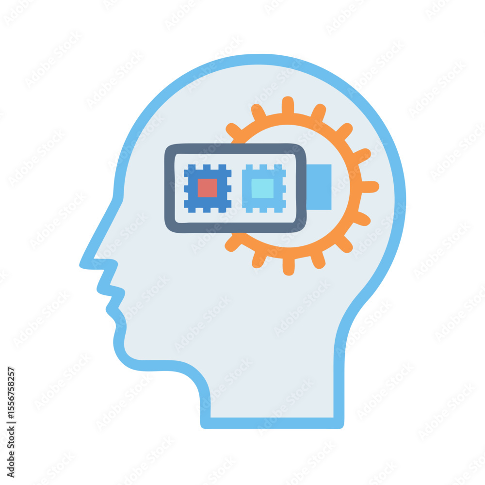 Poster ai brain processes data with gear and circuits illustration