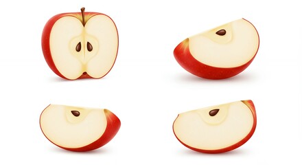 Red apple slices isolated on white background