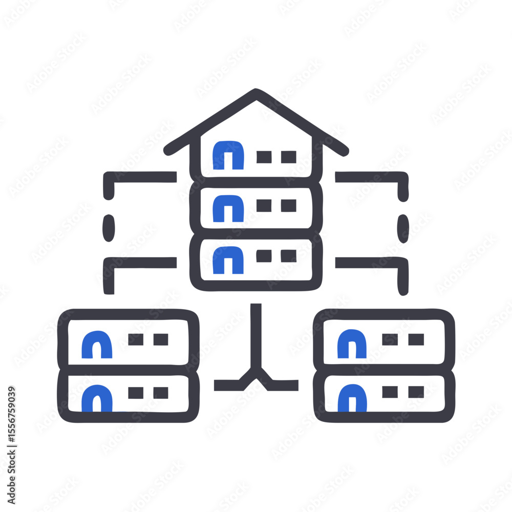 Poster centralized server network icon showing server and cloud connection