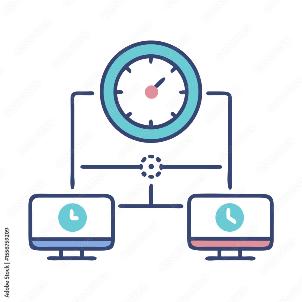 Poster time synchronization network connection concept on white background