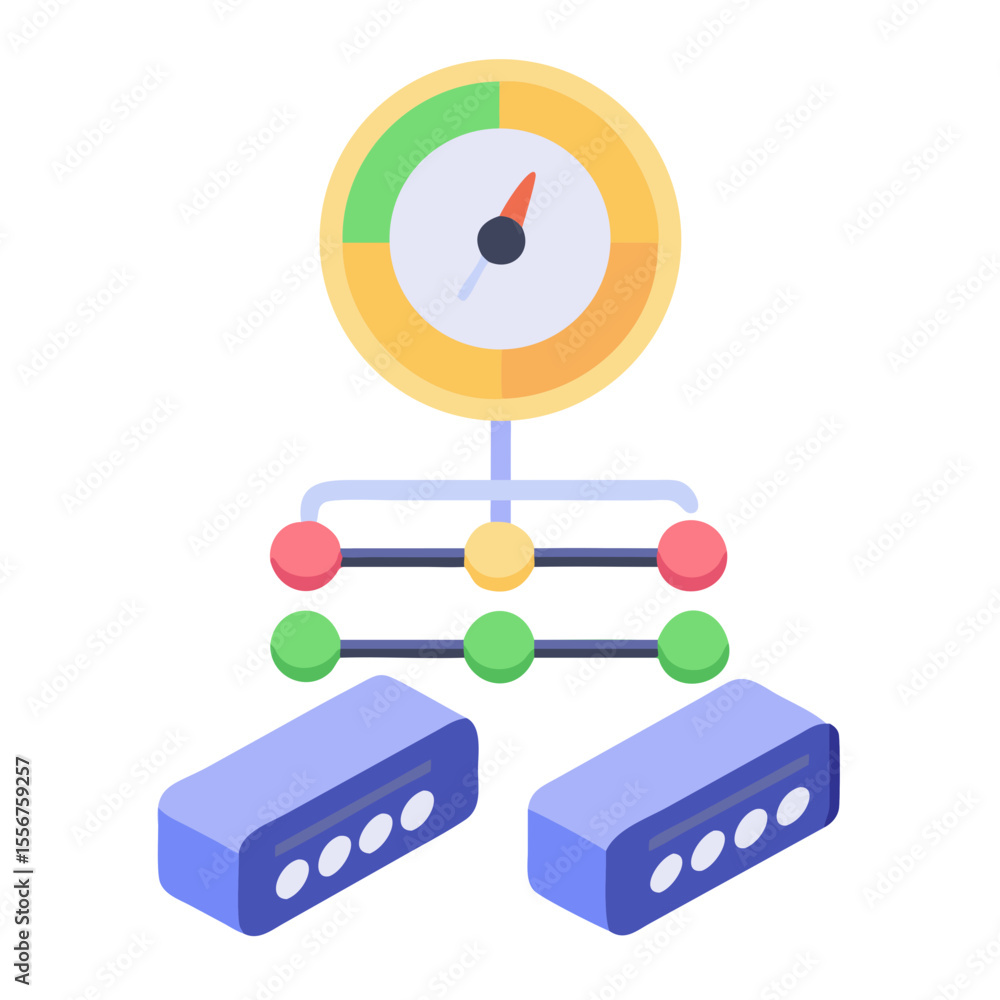 Poster network performance illustration showcasing server connectivity and measurement indicator