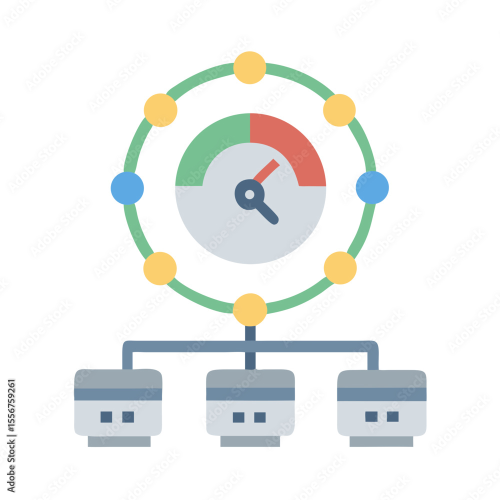 Poster performance monitoring icon connecting gauge to multiple data sources