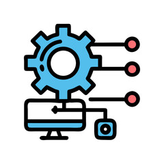 Minimalist process illustration featuring a gear and three circles