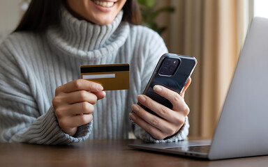 Woman Spending Money Online – Smartphone Shopping, Internet Banking, and Secure Payment Concept