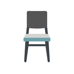 Isolated gray chair with a light blue seat cushion