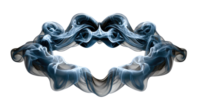Abstract Smoke Ring: An artistic ring of flowing smoke, in shades of gray and blue, swirls gracefully against an empty backdrop. The image captures the ephemeral beauty and dynamic movement.