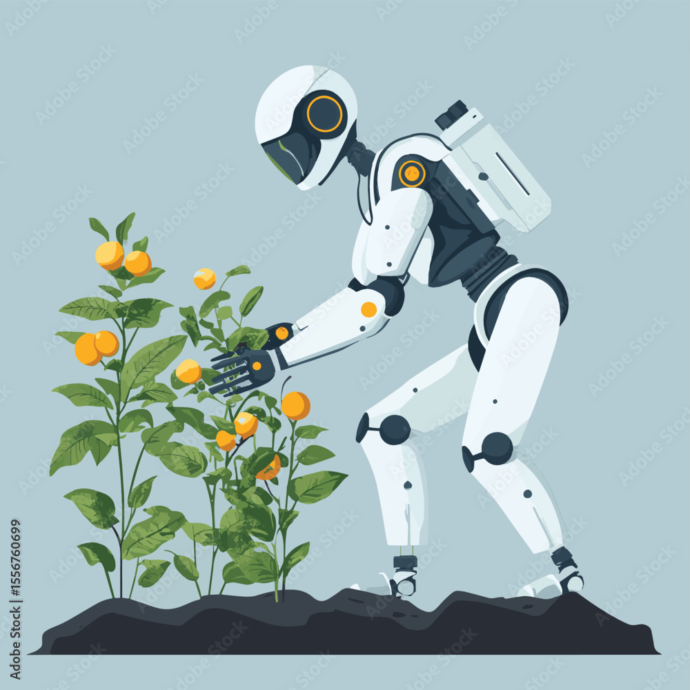 Aufkleber smart ai farming solutions. modern robot agriculture technology. flat vector illustration
