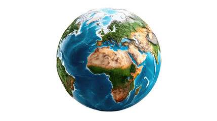 Fototapeta premium Earth Globe: A vibrant depiction of planet earth, showcasing its intricate landscapes, oceans, and continents in stunning detail. Capturing the beauty and complexity of our world.