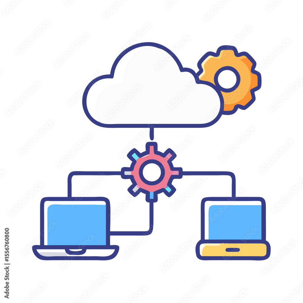 Poster cartoon network connecting computer system through server cloud computing
