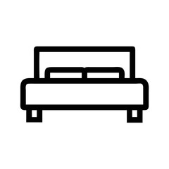 Minimalist line drawing of a bed on White Background