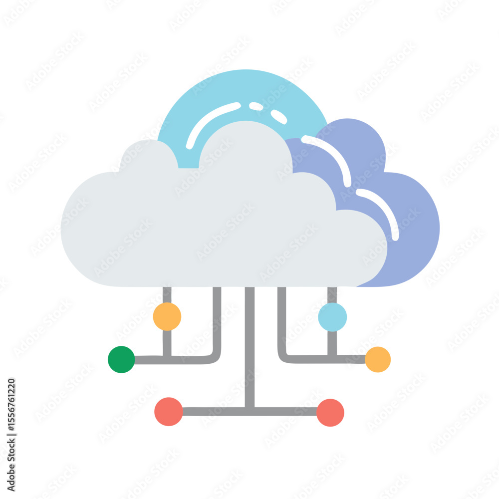 Aufkleber colorful cloud network infrastructure connecting to data points