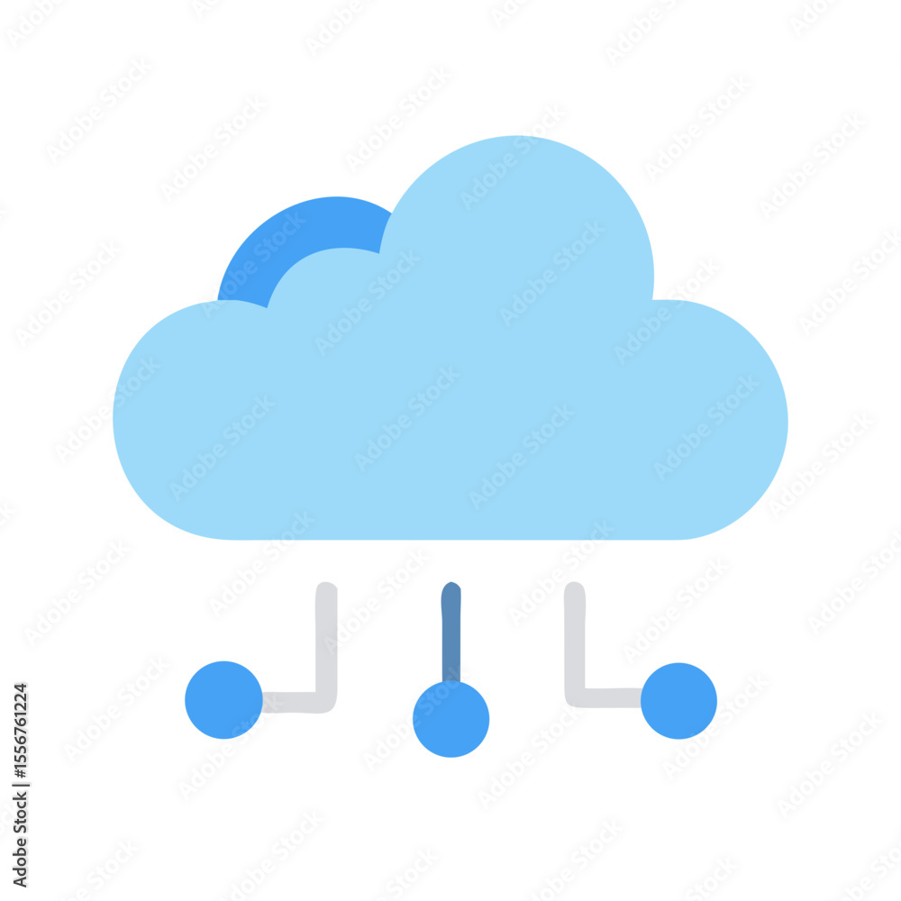 Poster minimalist cloud computing illustration showing data connection and processing