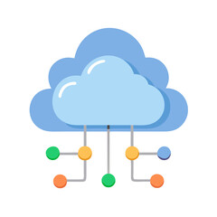 Colorful cloud computing network connecting nodes illustration on White