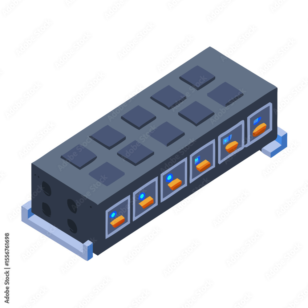 Aufkleber isometric server network equipment array against a black backdrop