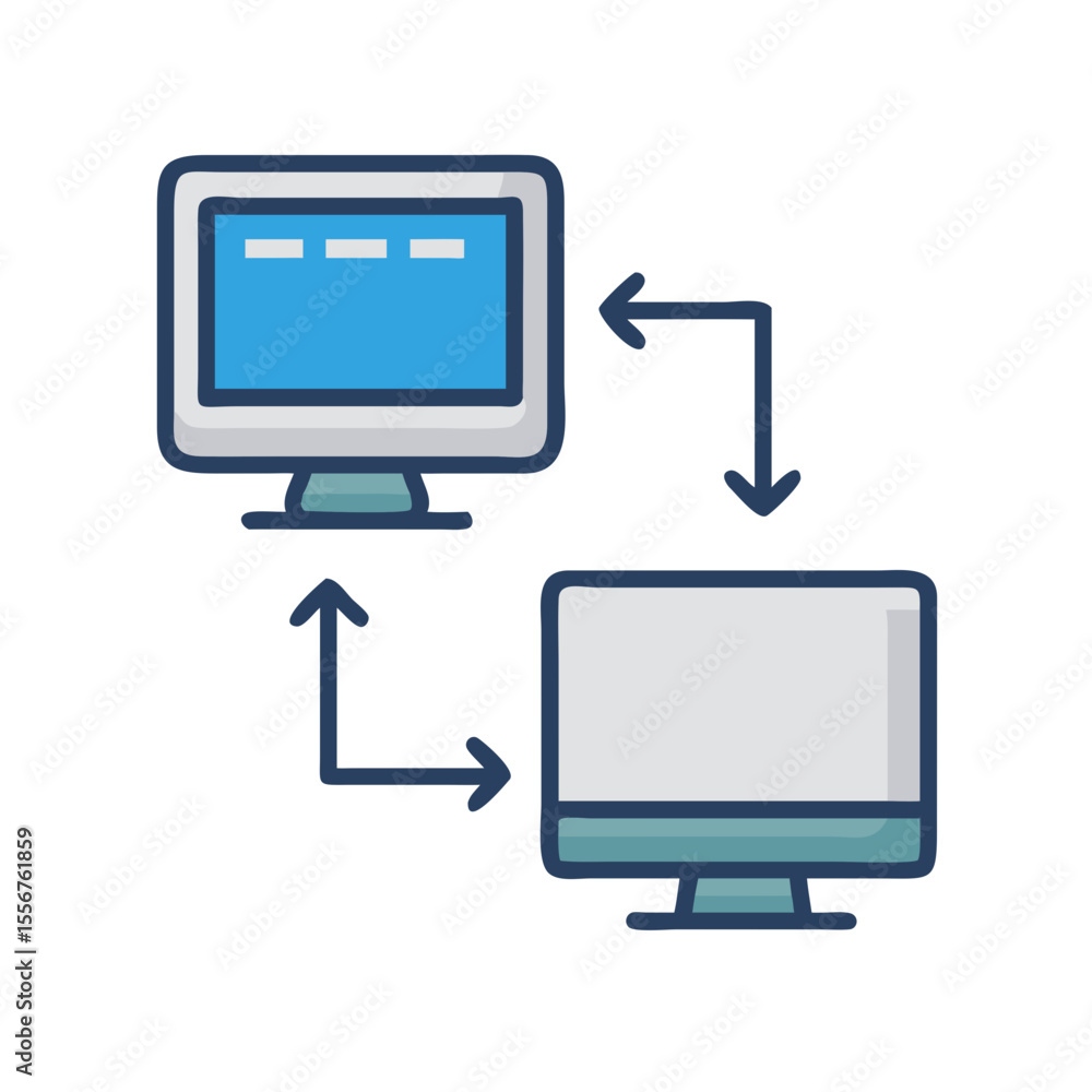 Poster data transfer between computer screens with directional arrows