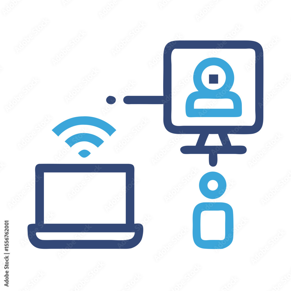 Poster remote meeting connection icon with laptop and computer setup