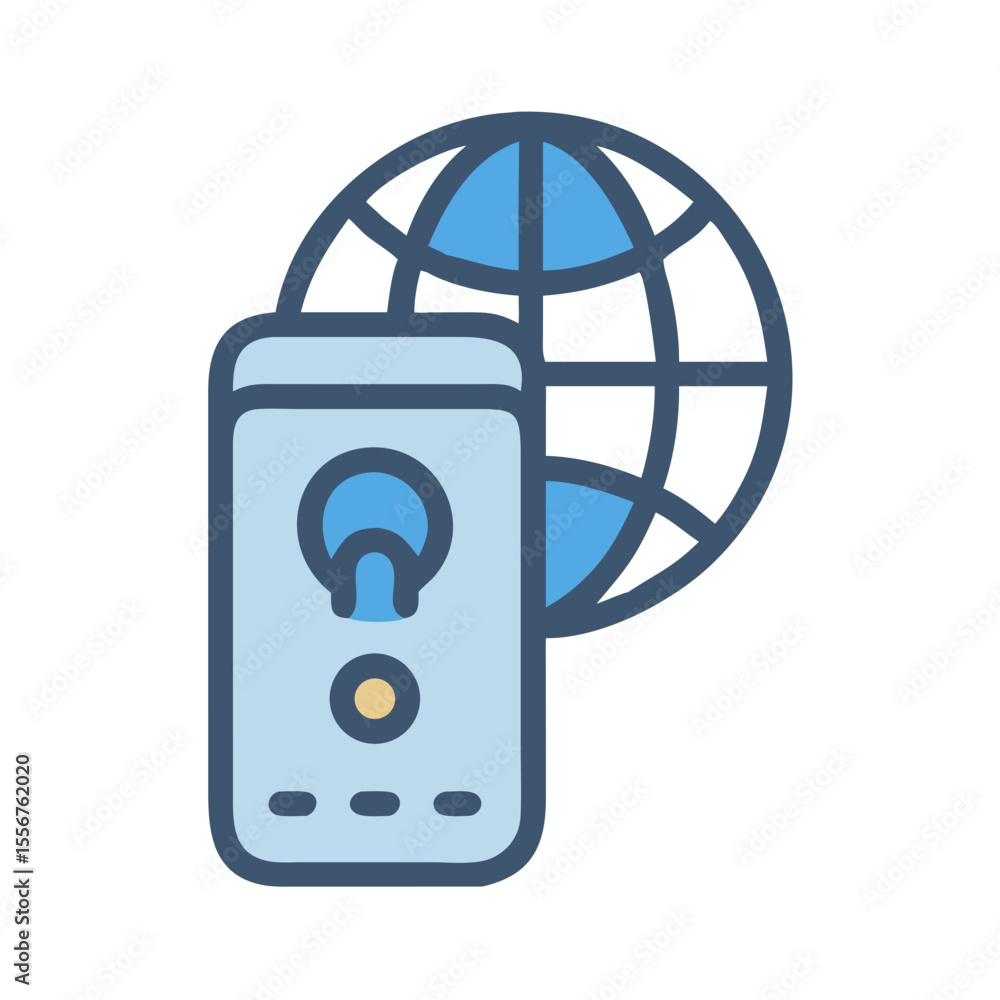 Aufkleber connected global network with mobile application technology concept design