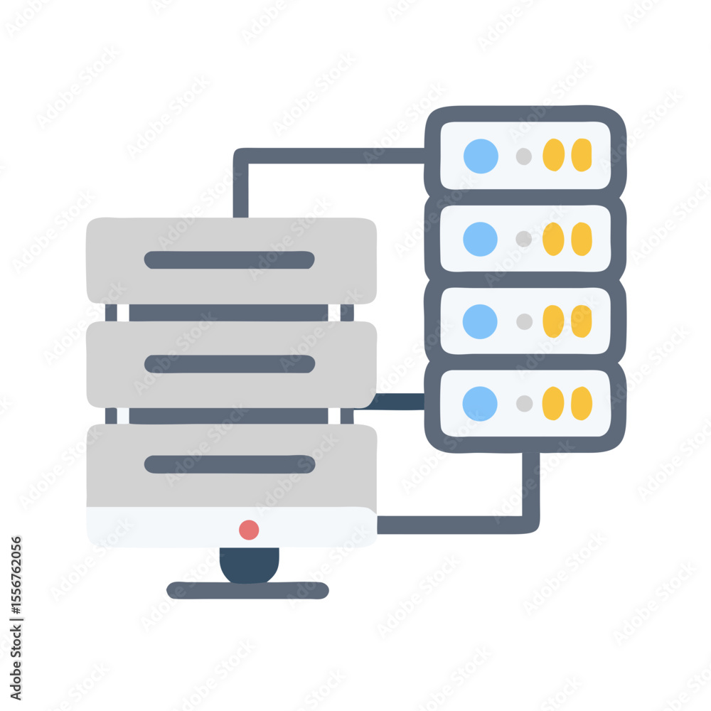 Aufkleber server and database network illustration on a white background