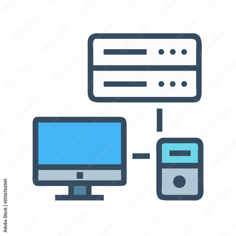 Poster modern flat icon style network setup with computer server