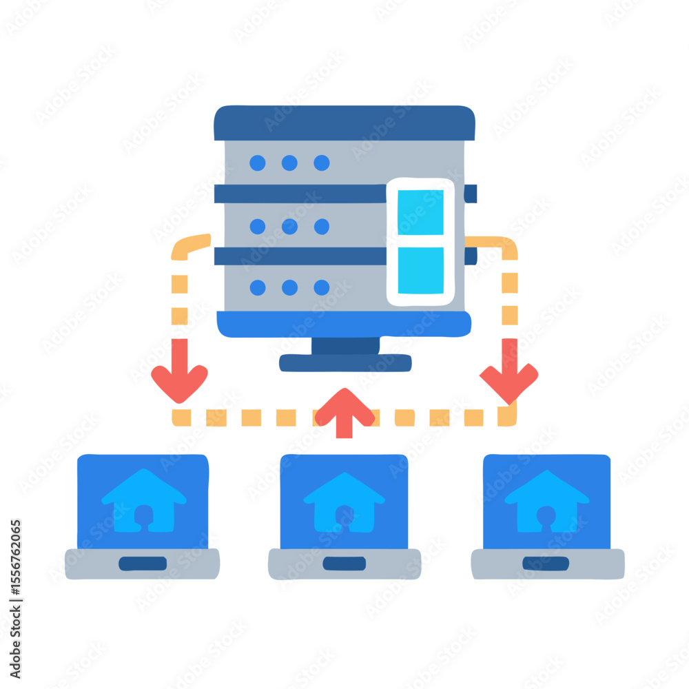 Poster server database communication between computers network data flow illustration