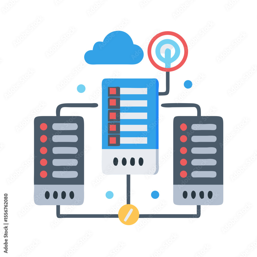 Poster cloud computing network connection with servers and data management
