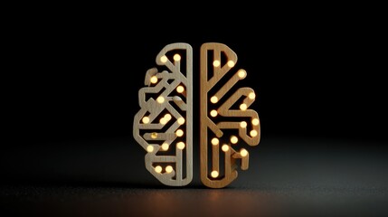 Conceptual Illustration of Brain with Half Organics and Technology Features