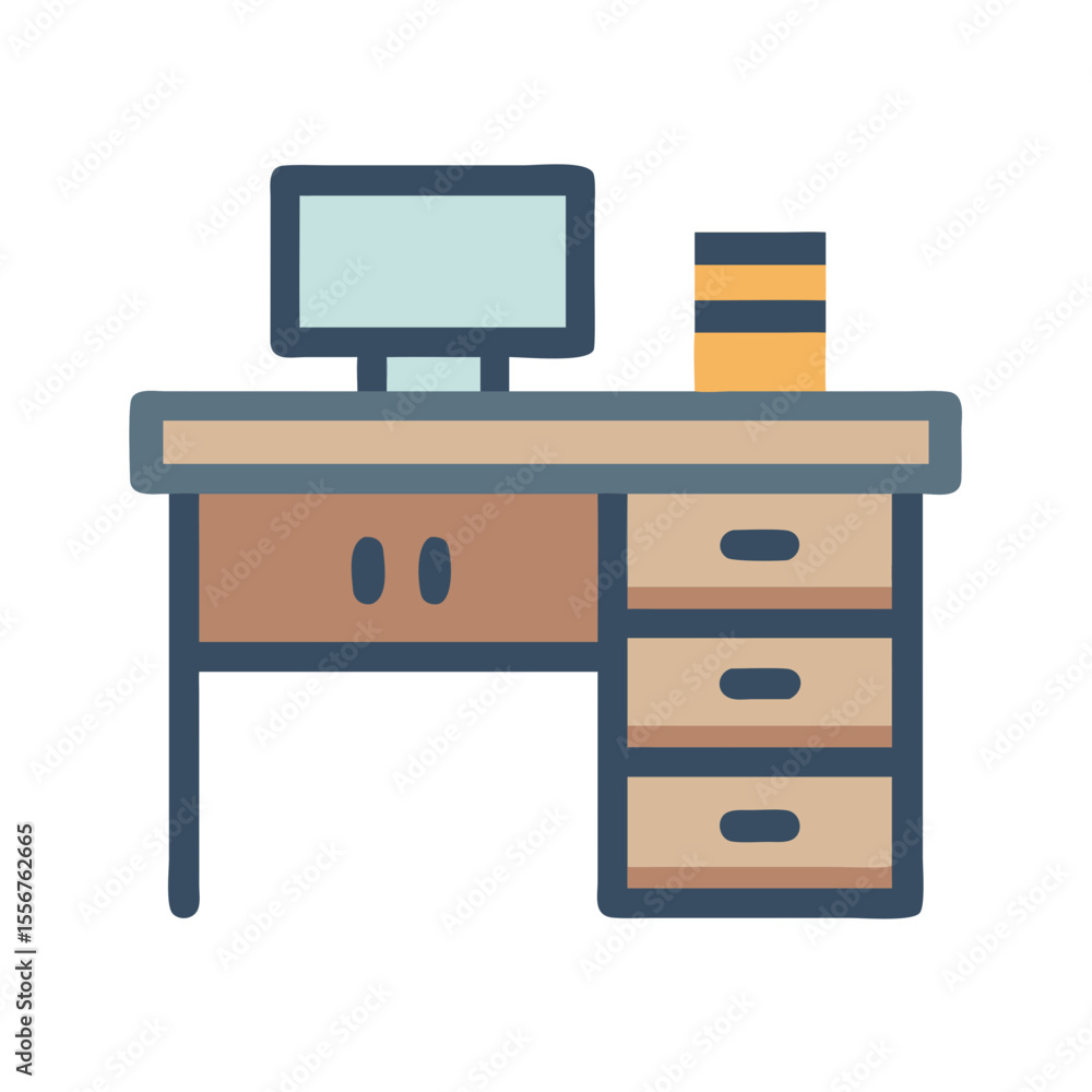 Aufkleber flat icon of a desk with a computer