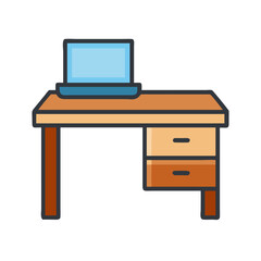 Office desk with laptop computer isolated on White Background