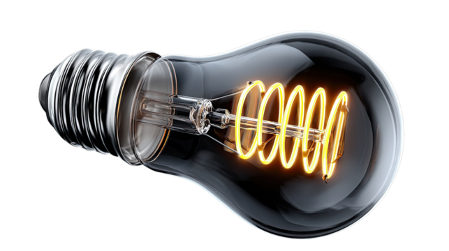 Glowing Filament Bulb: A close-up shot of a stylish, dark-glass light bulb with a glowing filament, offering a modern and elegant design element.