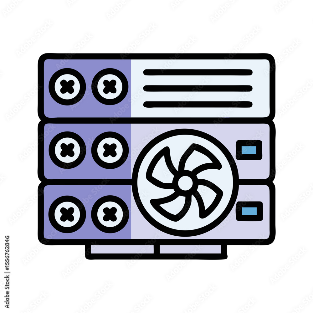 Poster stylized vector image of computer server hardware setup illustration