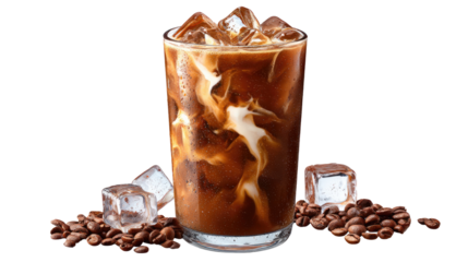 Iced Coffee Delight: A refreshing iced coffee drink, blending the richness of coffee with the coolness of ice cubes, offering a perfect balance of flavor and texture.