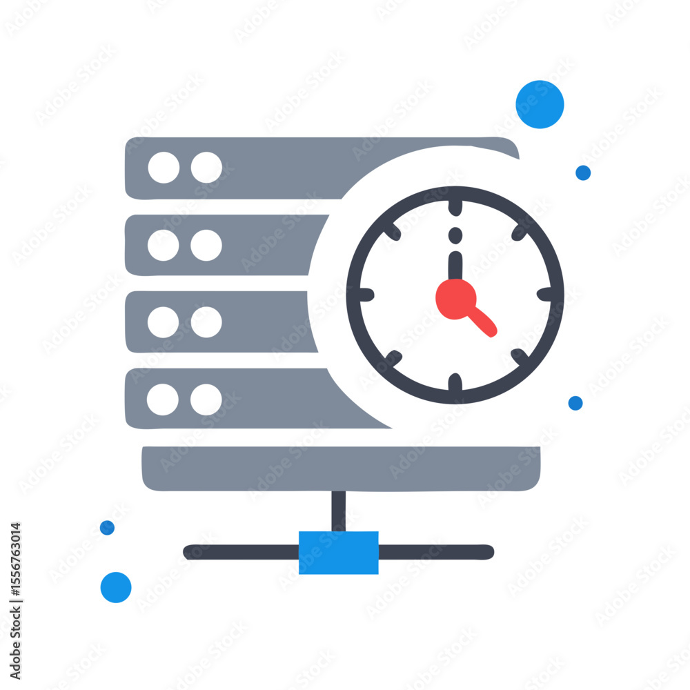 Poster server time management concept with server stack and clock