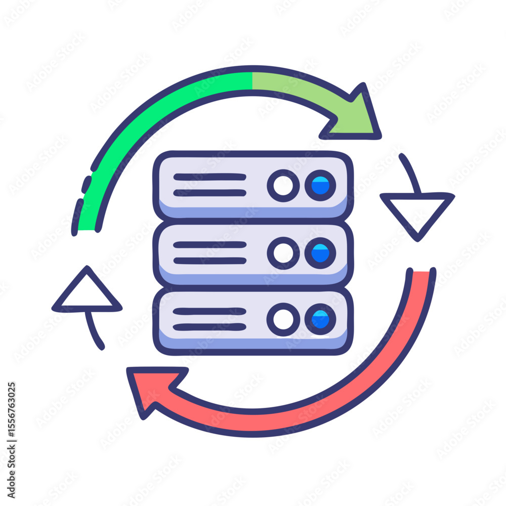 Poster data server refresh process cycle with green red arrows