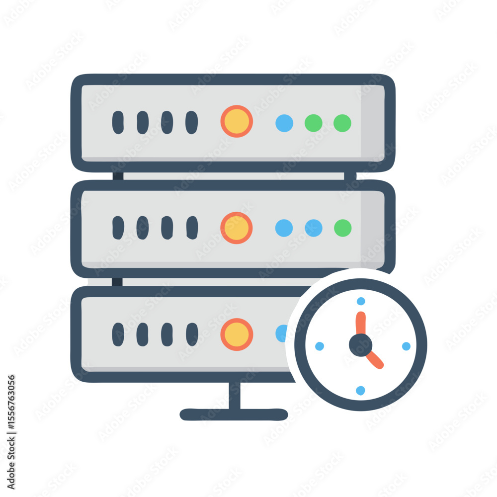 Poster server with clock representing data processing time illustration