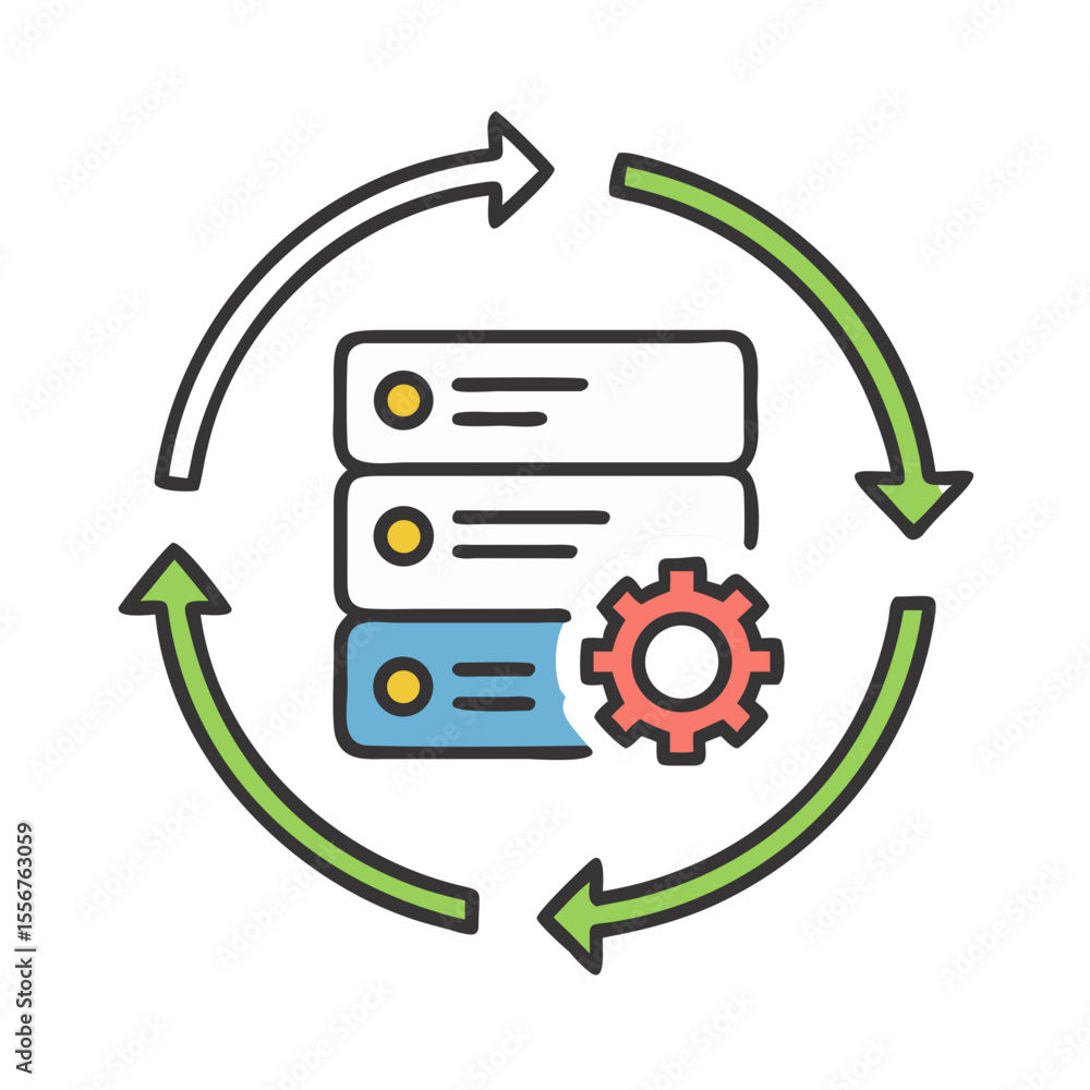Poster Data management cycle with server configuration and flow diagram