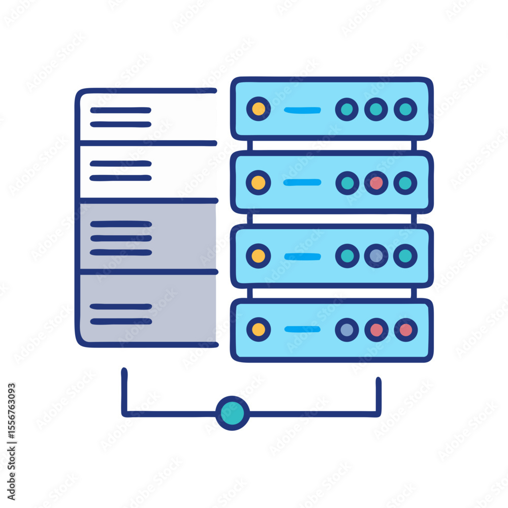 Poster cartoon server stack for data storage and processing
