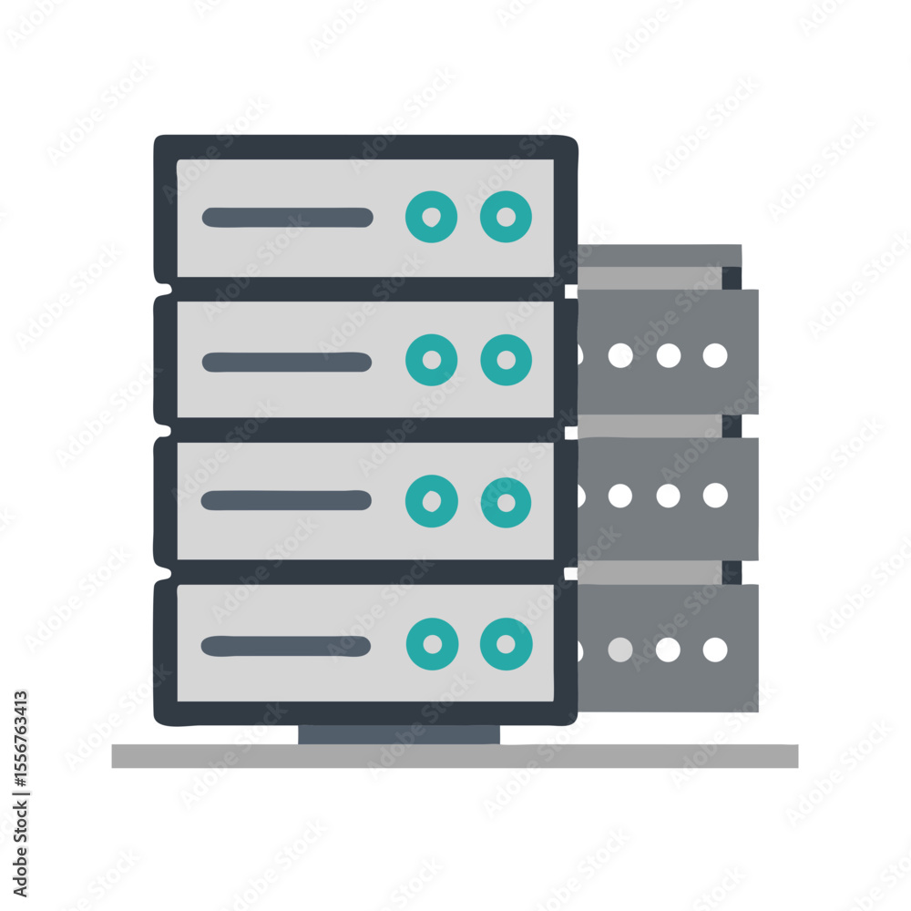 Poster stylized server stack icon depicting data storage infrastructure
