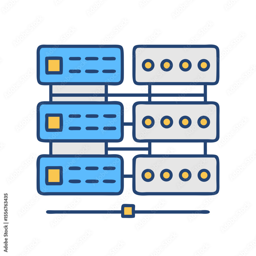 Poster stylized graphic of interconnected server database network illustration