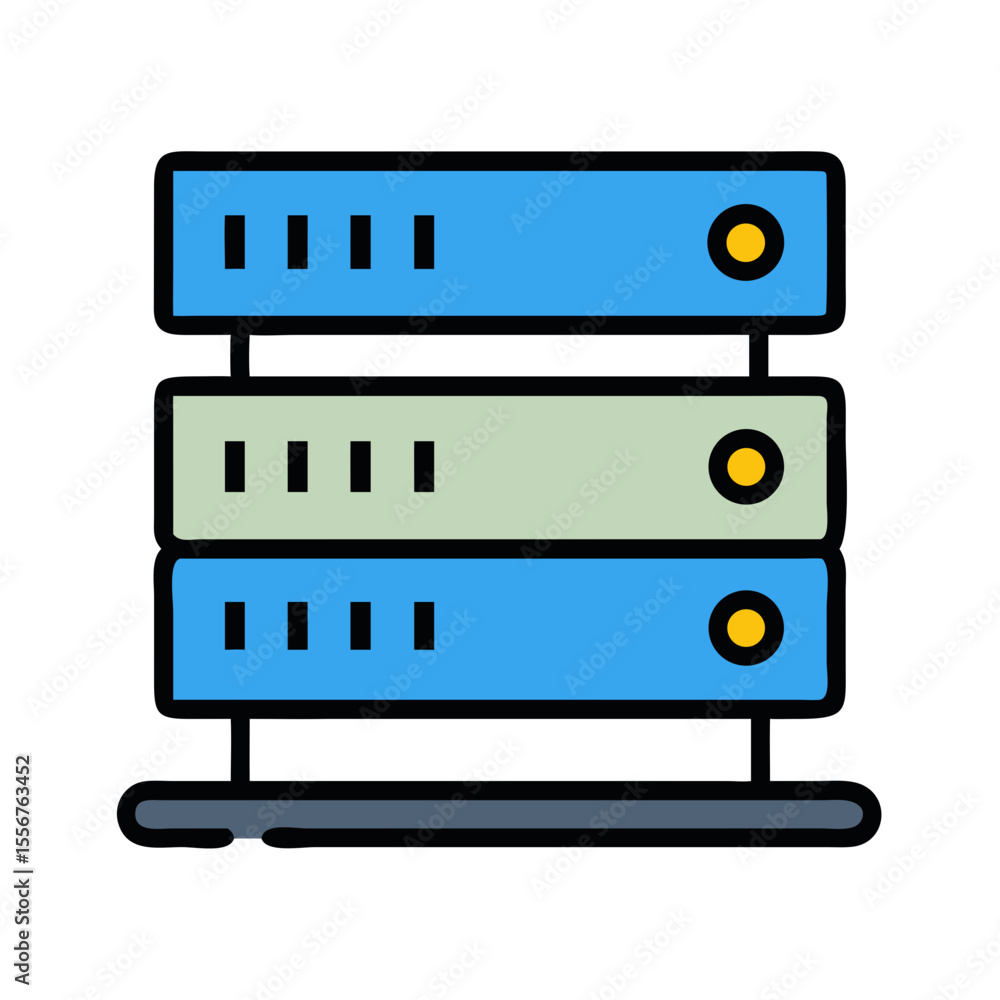 Poster isolated server rack illustration for data storage and networking