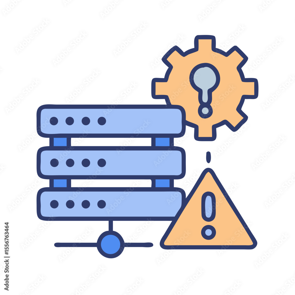 Poster server problem icon with warning triangle and cogwheel gear