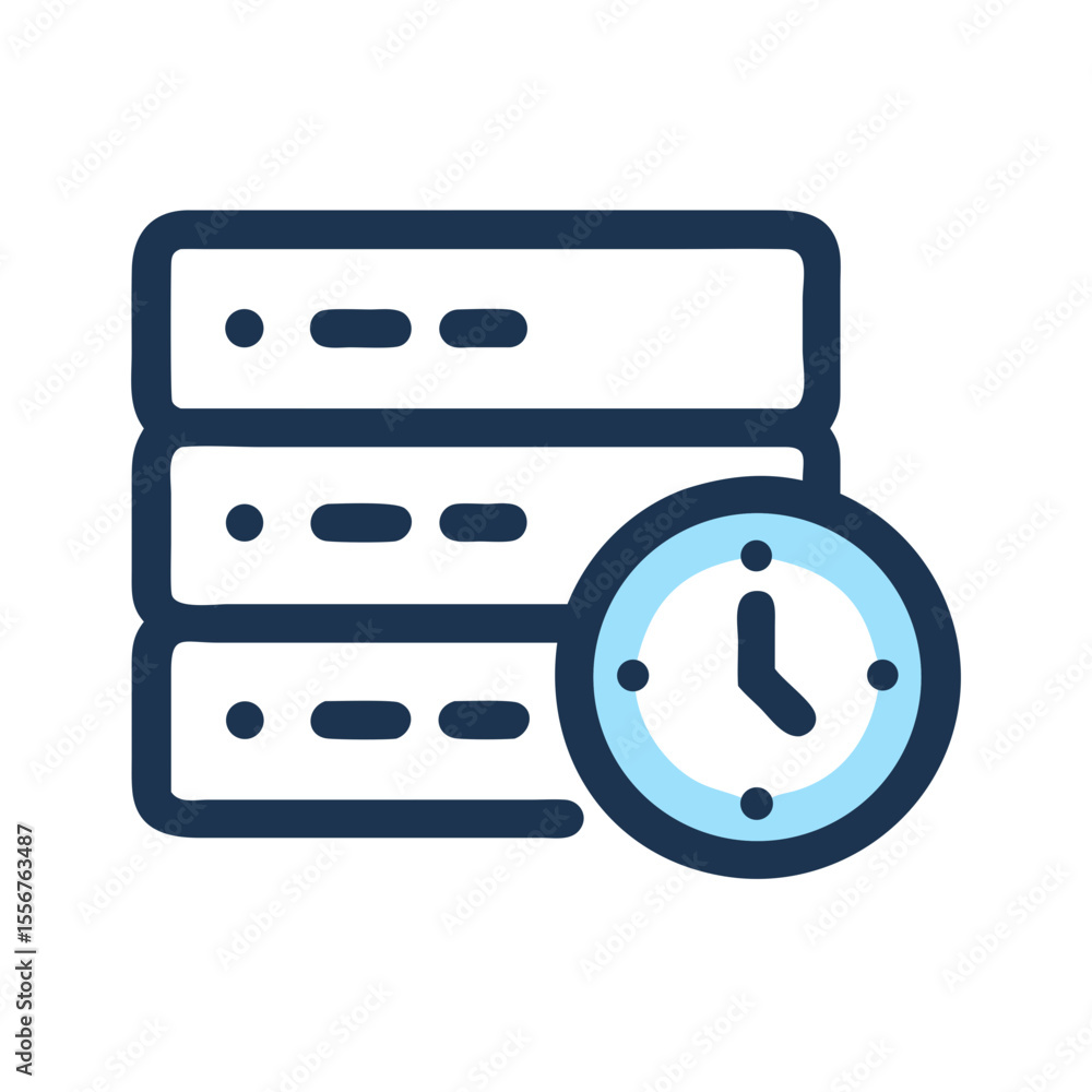 Poster Server data backup timing with clock on White Background