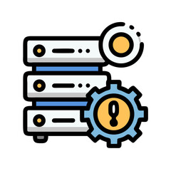 Server rack with gear icon for settings and maintenance