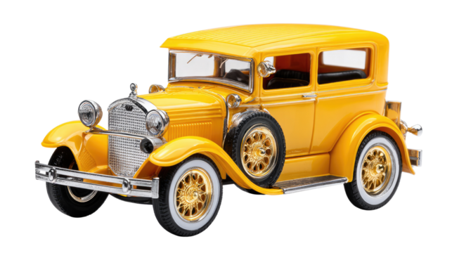 Vintage Yellow Car: A vibrant yellow vintage car gleams, a testament to classic design, embodying nostalgia and the enduring appeal of a bygone era. 