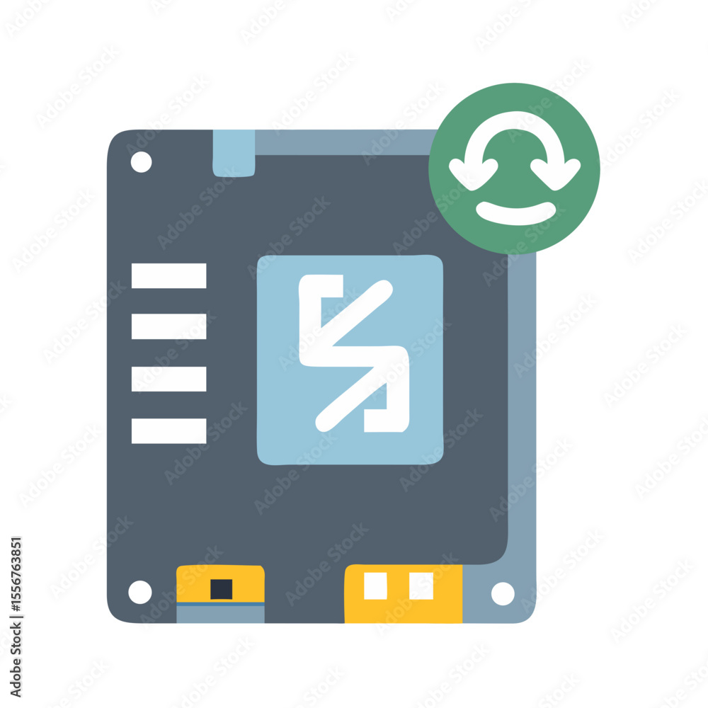Poster hard drive with refresh symbol icon for data backup