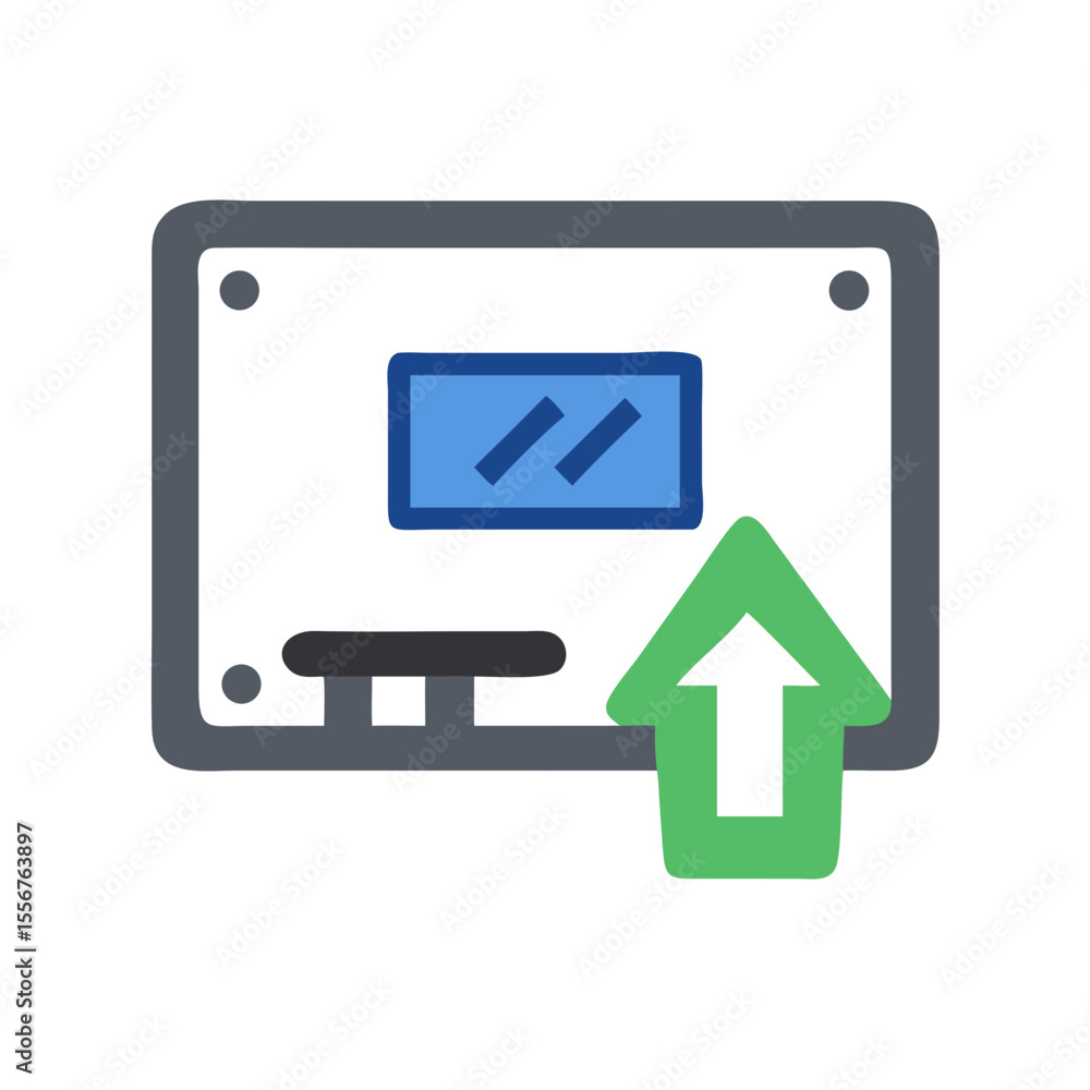 Poster flat vector display screen with upload arrow symbol